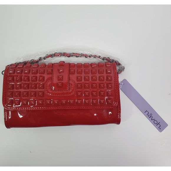 navoh Red Purse Studded Envelope Clutch short metal Chain Strap paisley Lined - Picture 2 of 15